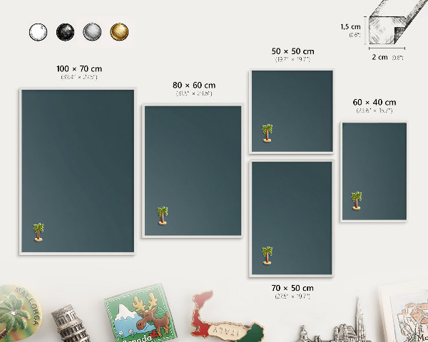 Magnetic board for travel magnets in a white frame Turquoise