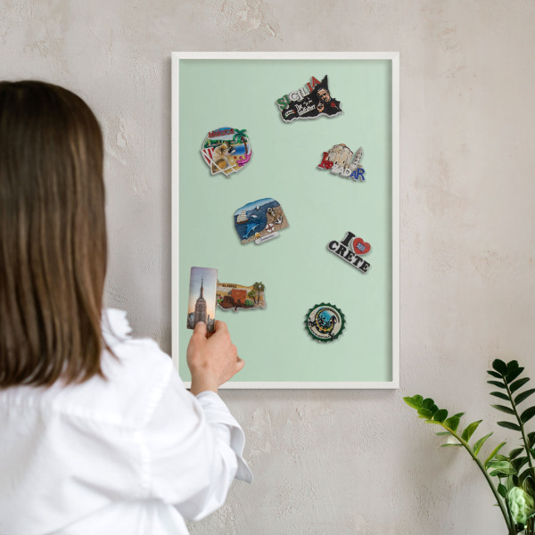 Decorative magnet board with a white frame Mint green