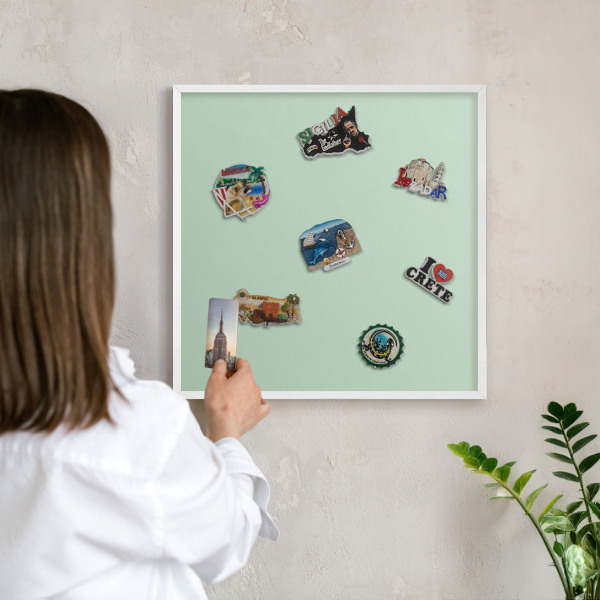 Decorative magnet board with a white frame Mint green