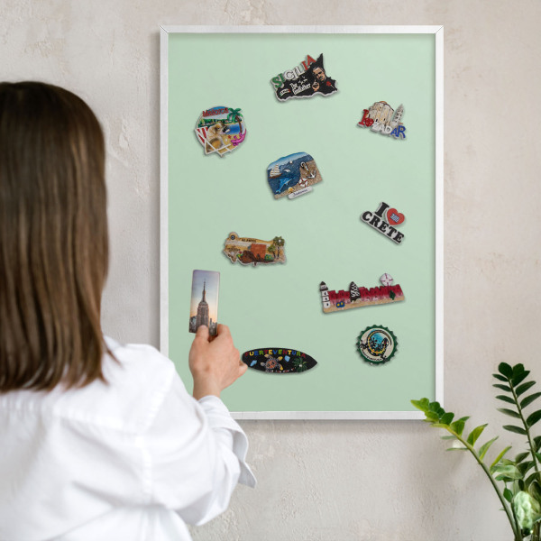 Decorative magnet board with a white frame Mint green