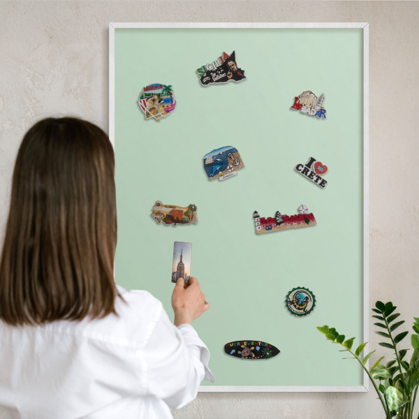 Decorative magnet board with a white frame Mint green