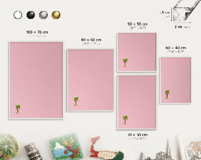 Magnetic board for travel magnets in a white frame Light pink