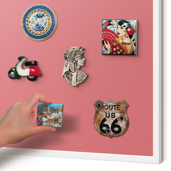 Magnetic board for travel magnets in a white frame Salmon color