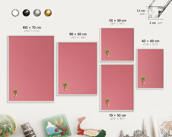 Magnetic board for travel magnets in a white frame Salmon color