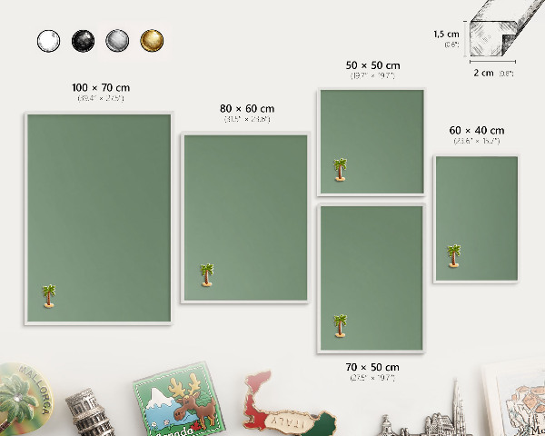 Decorative magnet board with a white frame Muted green
