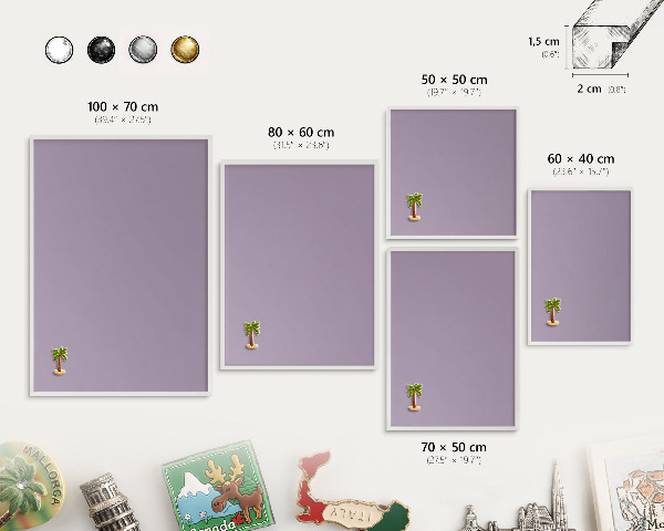 Magnetic board for travel magnets in a white frame Lilac purple