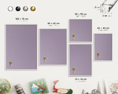 Magnetic board for travel magnets in a white frame Lilac purple