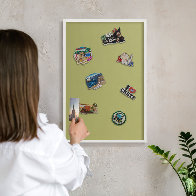 Decorative magnet board with a white frame Green vintage