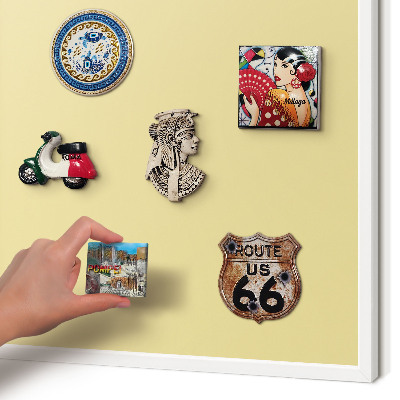 Magnetic board for travel magnets in a white frame Creamy yellow