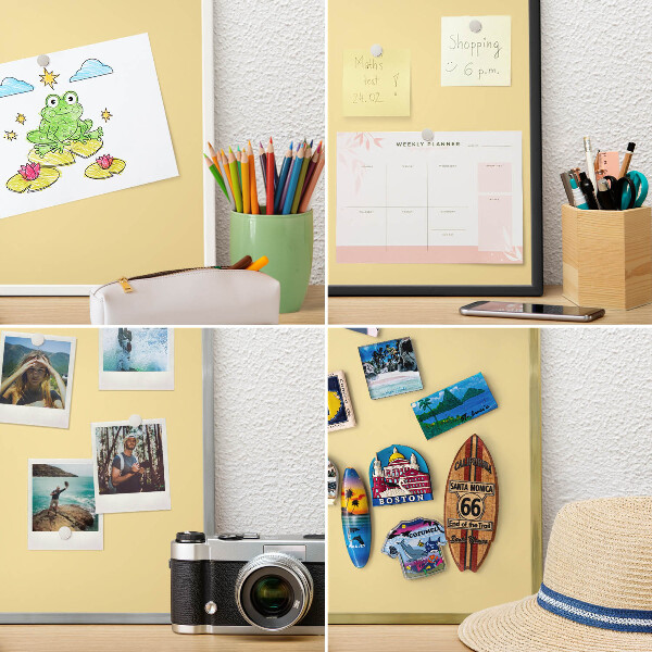 Magnetic board for travel magnets in a white frame Creamy yellow