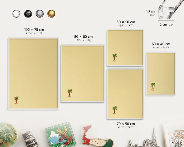 Magnetic board for travel magnets in a white frame Creamy yellow
