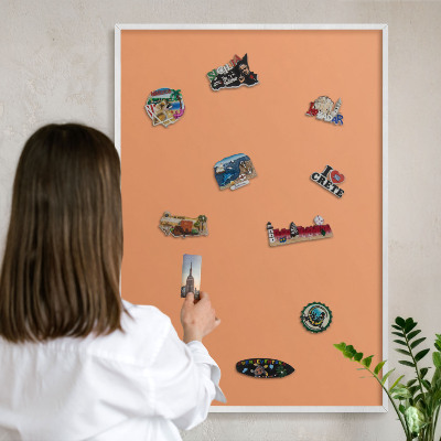 Decorative magnet board with a white frame Pastel orange