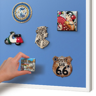 Magnetic board for travel magnets in a white frame Blue color