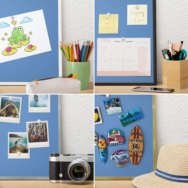 Magnetic board for travel magnets in a white frame Blue color