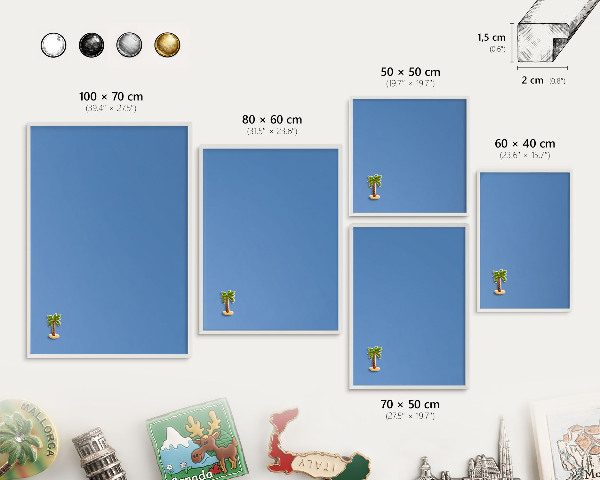 Magnetic board for travel magnets in a white frame Blue color