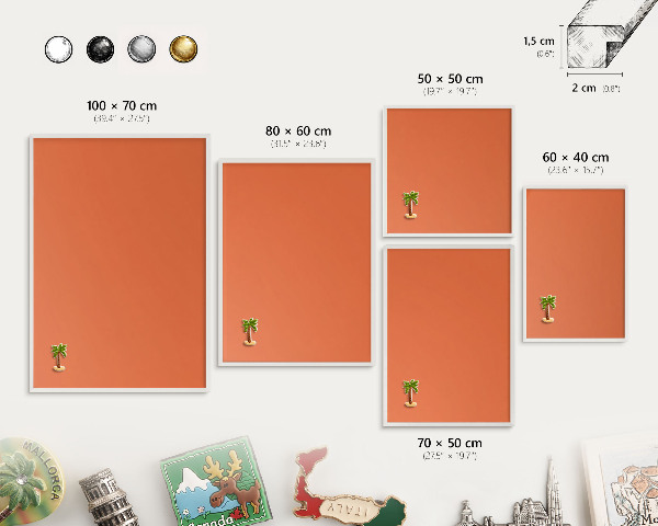 Decorative magnet board with a white frame Strong orange