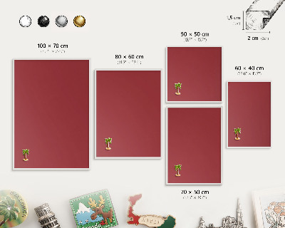 Magnetic board for travel magnets in a white frame Burgundy color