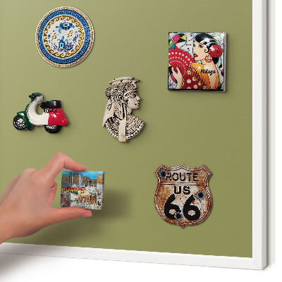 Magnetic board for travel magnets in a white frame Green grass