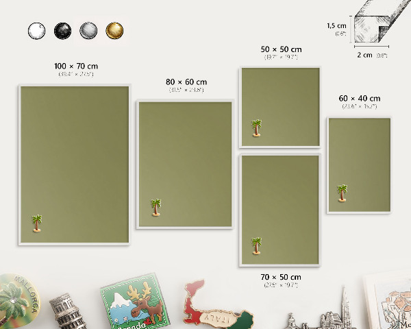 Magnetic board for travel magnets in a white frame Green grass