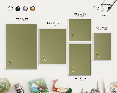 Magnetic board for travel magnets in a white frame Green grass