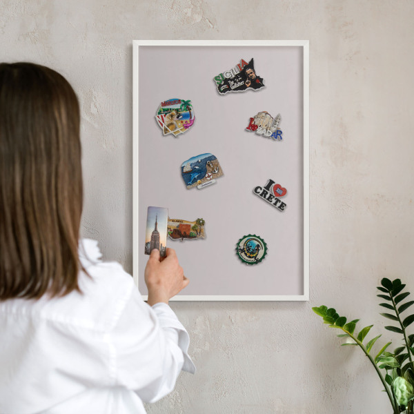 Decorative magnet board with a white frame Ash gray