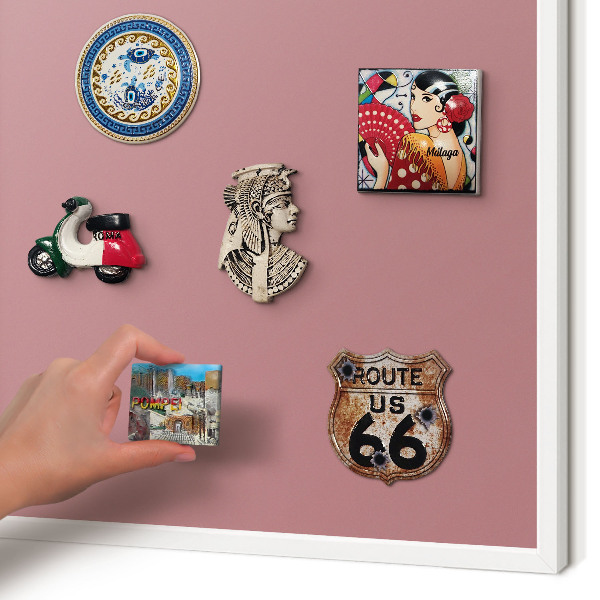 Magnetic board for travel magnets in a white frame Dusty pink