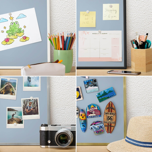Decorative magnet board with a white frame Pastel blue