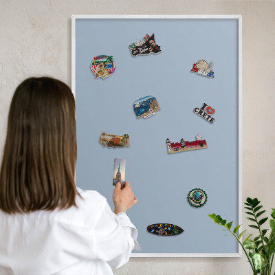 Decorative magnet board with a white frame Pastel blue