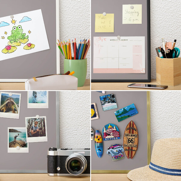 Magnetic board for travel magnets in a white frame Ash gray