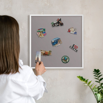 Magnetic board for travel magnets in a white frame Ash gray