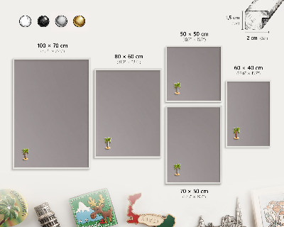 Magnetic board for travel magnets in a white frame Ash gray
