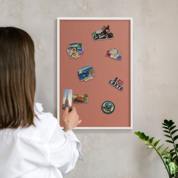 Decorative magnet board with a white frame Brick color