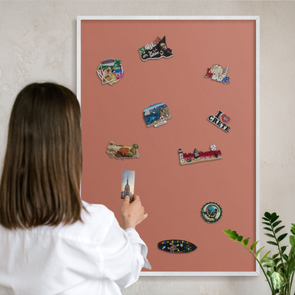 Decorative magnet board with a white frame Brick color