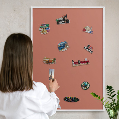 Decorative magnet board with a white frame Brick color