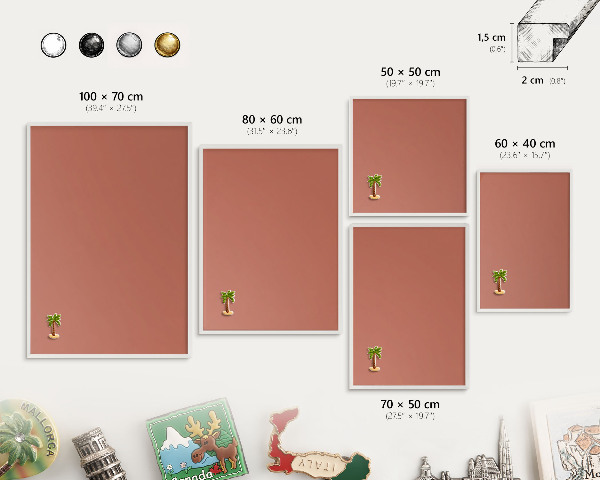 Decorative magnet board with a white frame Brick color