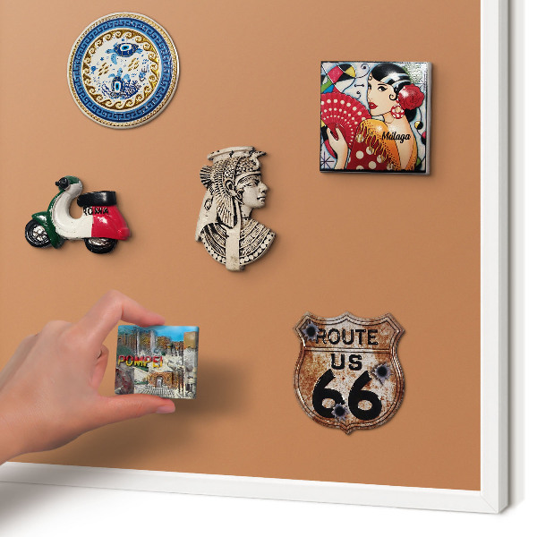 Magnetic board for travel magnets in a white frame Dull orange