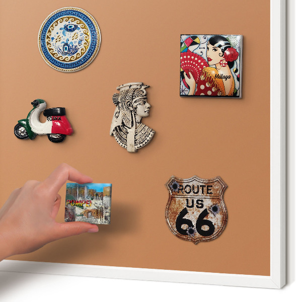 Magnetic board for travel magnets in a white frame Dull orange