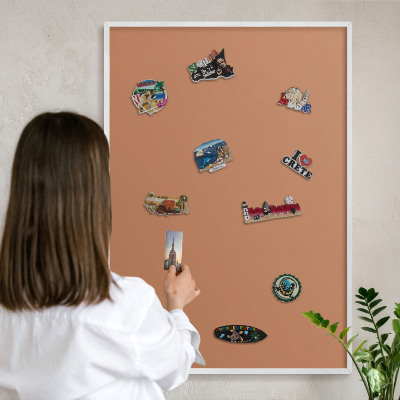 Magnetic board for travel magnets in a white frame Dull orange