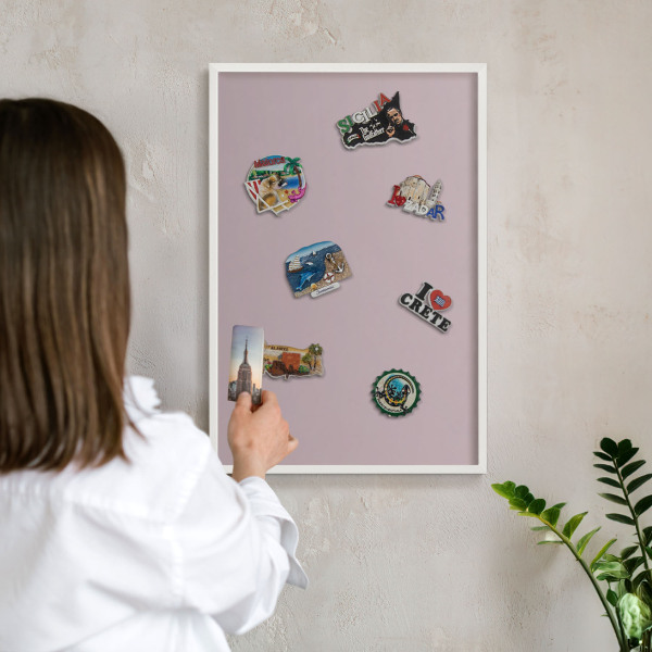 Decorative magnet board with a white frame Pastel lilac