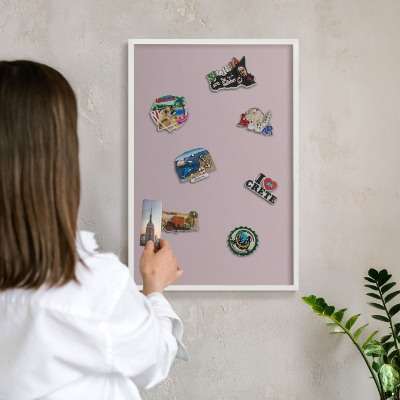 Decorative magnet board with a white frame Pastel lilac