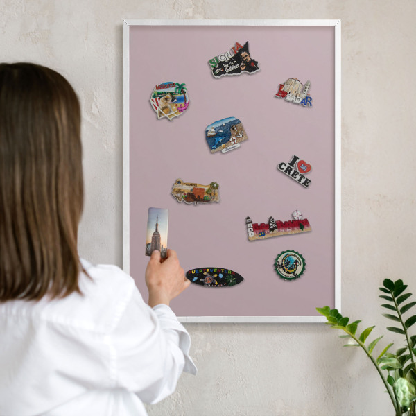 Decorative magnet board with a white frame Pastel lilac