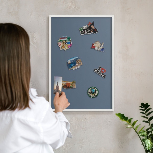 Magnetic board for travel magnets in a white frame Pastel navy blue