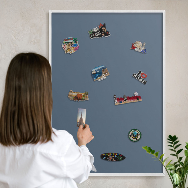 Magnetic board for travel magnets in a white frame Pastel navy blue