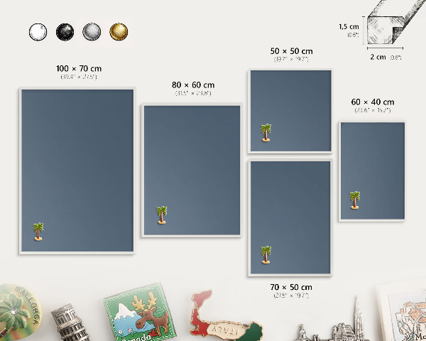 Magnetic board for travel magnets in a white frame Pastel navy blue