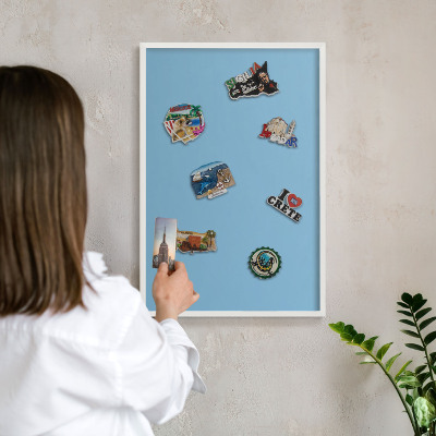 Decorative magnet board with a white frame Blue color