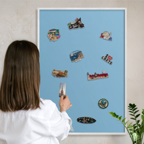 Decorative magnet board with a white frame Blue color