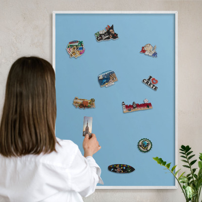Decorative magnet board with a white frame Blue color