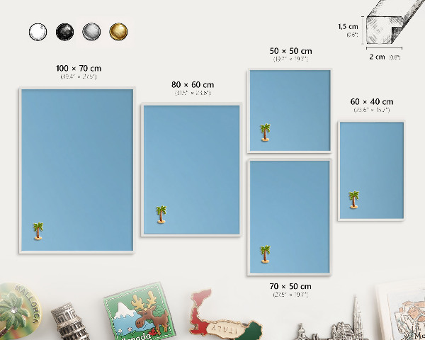 Decorative magnet board with a white frame Blue color