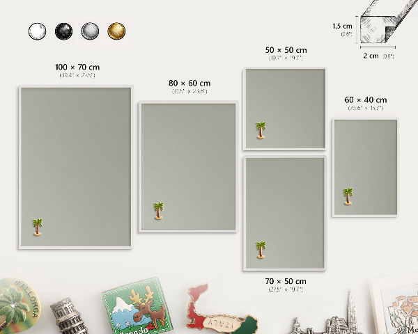 Magnetic board for travel magnets in a white frame Neutral gray