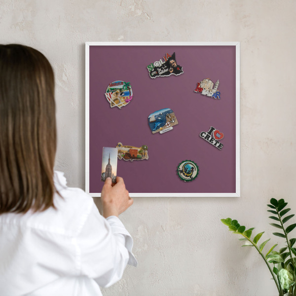 Magnetic board for travel magnets in a white frame Purple color